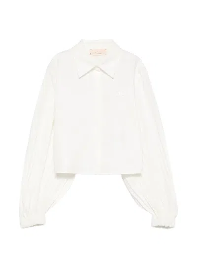 Elisabetta Franchi La Mia Bambina Pleated Sleeve Shirt In White