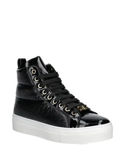 Elisabetta Franchi La Mia Bambina Kids' Quilted Logo-detail Sneakers In Black