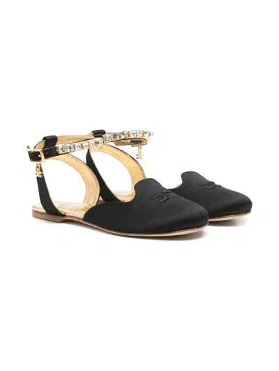 Elisabetta Franchi La Mia Bambina Kids' Rhinestone-embellished Ballet Flats In Black