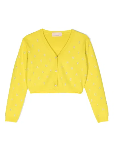 Elisabetta Franchi La Mia Bambina Kids' Rhinestone-embellished Fine-knit In Yellow
