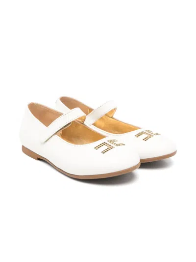 Elisabetta Franchi La Mia Bambina Kids' Rhinestone-logo Ballerinas In White
