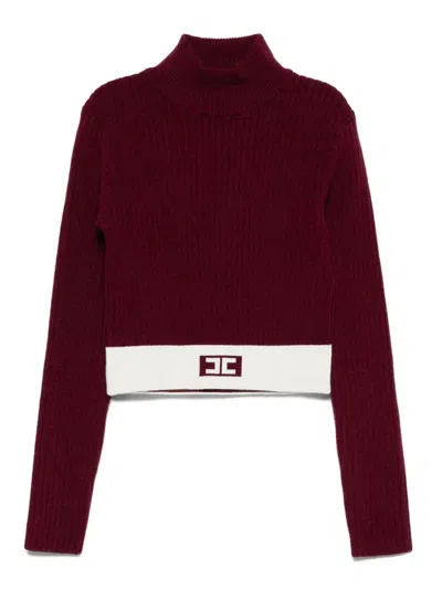 Elisabetta Franchi La Mia Bambina Ribbed-knit Logo-detail Top In Red