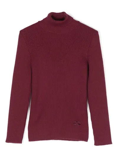 Elisabetta Franchi La Mia Bambina Kids' Ribbed-knit Sweater In Red