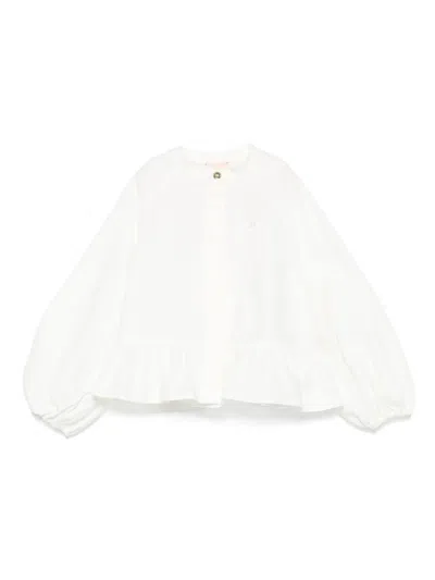 Elisabetta Franchi La Mia Bambina Babies' Ruffled Balloon-sleeve Top In White