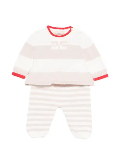 Elisabetta Franchi La Mia Bambina Striped Baby Trousers (set Of Two) In Neutral