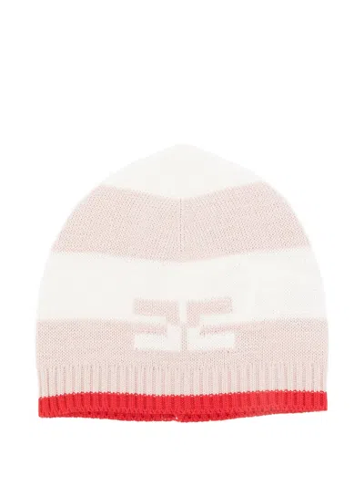 Elisabetta Franchi La Mia Bambina Striped Logo Baby Hat In Neutral