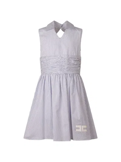 Elisabetta Franchi La Mia Bambina Kids' Striped Ruched-waist Dress In White