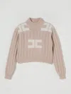 Elisabetta Franchi La Mia Bambina Cable-knit Logo Sweater In Neutral