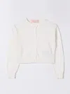 Elisabetta Franchi La Mia Bambina Logo-embroidered Cropped Cardigan In Yellow Cream