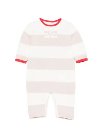 Elisabetta Franchi La Mia Bambina Tutina Striped Logo Babygrow Romper In White