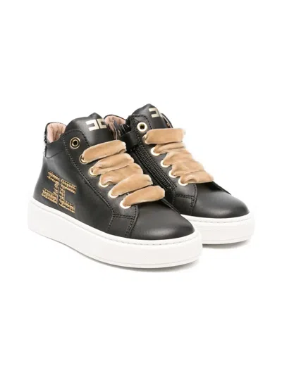 Elisabetta Franchi La Mia Bambina Kids' Velvet-lace Sneakers In Black