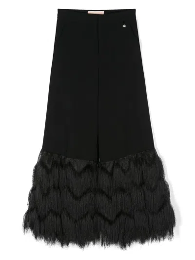 Elisabetta Franchi La Mia Bambina Kids' Wide-leg Fringed Trousers In Black