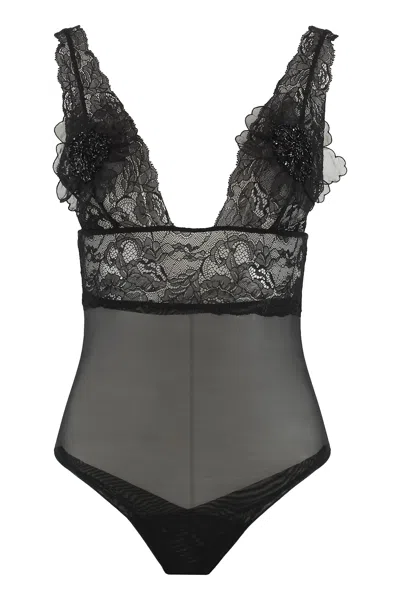Elisabetta Franchi Lace Bodysuit In Black