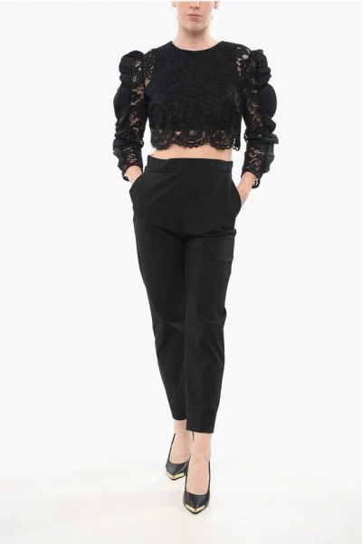 Elisabetta Franchi Lace Detailed Jumpsuit With Ruffled Sleeves In Black