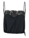 Elisabetta Franchi Georgette Lace Trim Top In Black