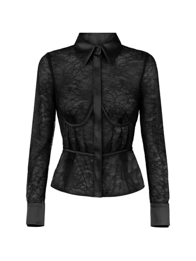 Elisabetta Franchi Lace Flower Shirt In Black