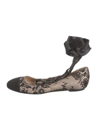 Pre-owned Elisabetta Franchi Lace Lace Pattern Ballet Flats In Brown