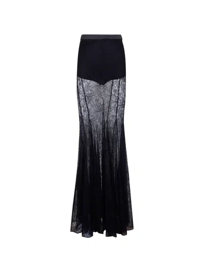 Elisabetta Franchi Sheer Lace Maxi Skirt In Black