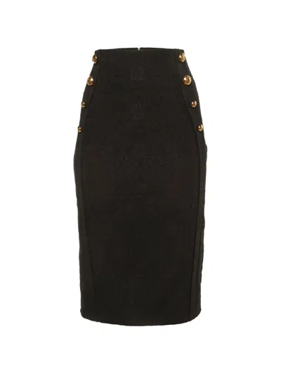 Pre-owned Elisabetta Franchi Lace Pencil Midi Skirt In Black