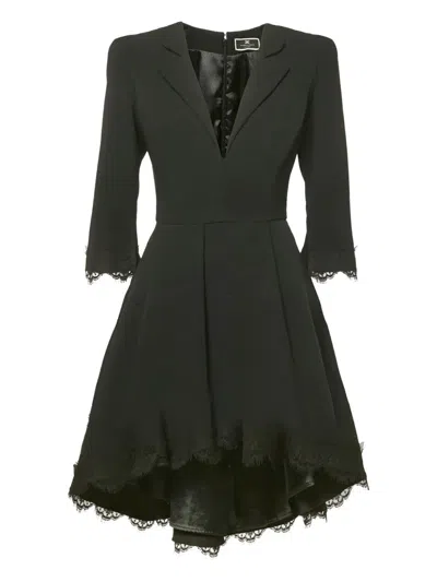 Pre-owned Elisabetta Franchi Lace-trim Crepe Dress In Black