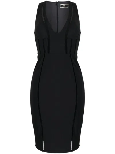 Elisabetta Franchi Sleeveless Fitted Midi Dress In Black