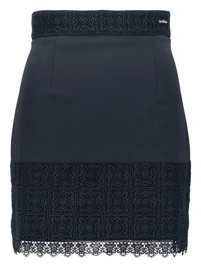 Elisabetta Franchi Lace-trim Mini Skirt In Blue