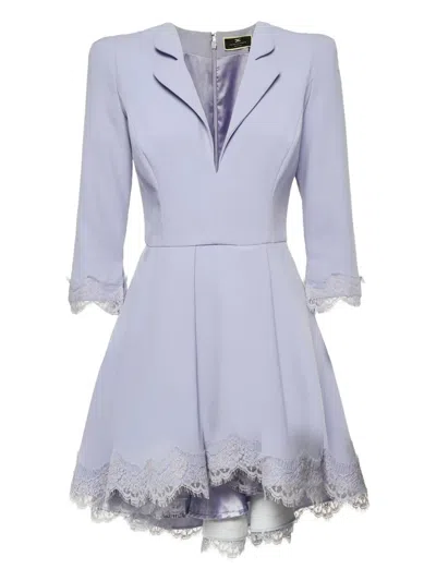 Pre-owned Elisabetta Franchi Lace-trimmed Flared Dress In Purple