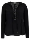 Elisabetta Franchi Black Georgette Blouse With Laces In Black