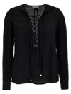 Elisabetta Franchi Black Georgette Blouse With Laces In Black