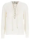 Elisabetta Franchi Lace-up Blouse With Buttoned Cuffs In White