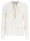 Elisabetta Franchi Lace-up Blouse With Buttoned Cuffs In White
