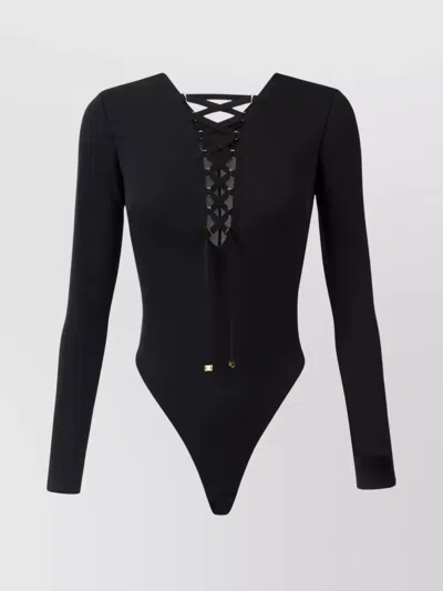 Elisabetta Franchi Lace-up Bodysuit Long Sleeves In Black