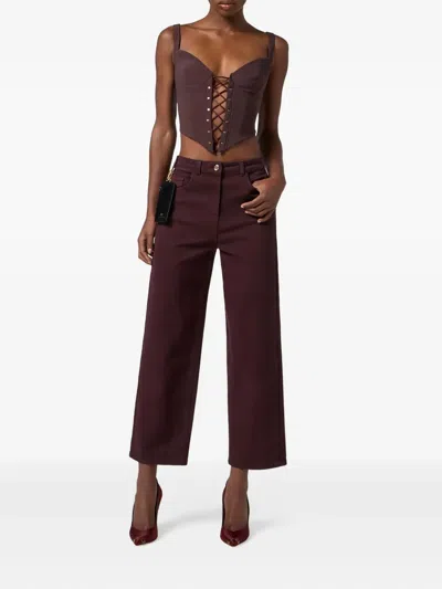 Elisabetta Franchi Lace-up Button Bustier Top In Red