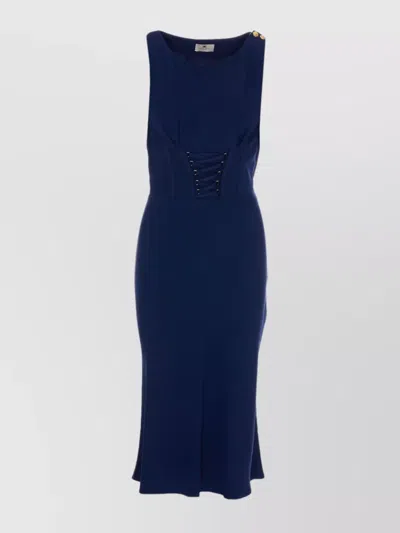 Elisabetta Franchi Lace-up Detail Bustier Midi Dress In Blue