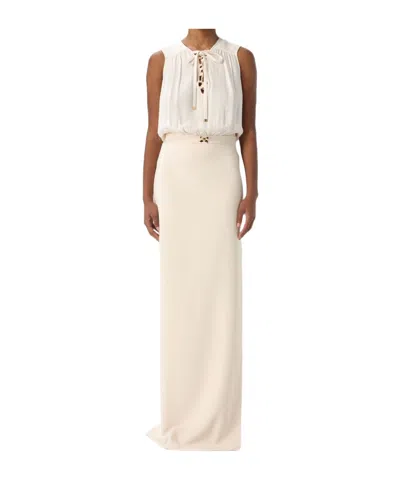 Elisabetta Franchi Lace-up Detail Dress In Butter