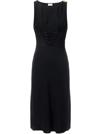 Elisabetta Franchi Lace-up Detail Midi Dress In Black