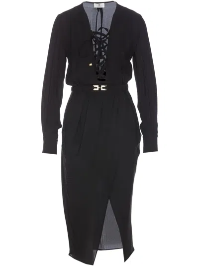 Elisabetta Franchi Lace-up Dress In Black