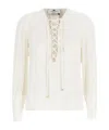 Elisabetta Franchi Lace-up Blouse With Buttoned Cuffs In White
