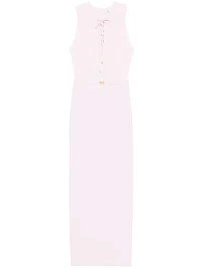 Elisabetta Franchi Lace-up Gown In 544 Quarzo