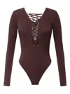 Elisabetta Franchi Lace-up Long-sleeve Bodysuit In Brown