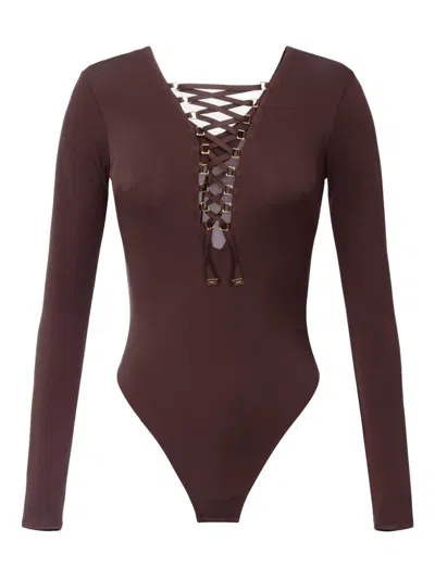 ELISABETTA FRANCHI LACE-UP LONG-SLEEVE BODYSUIT