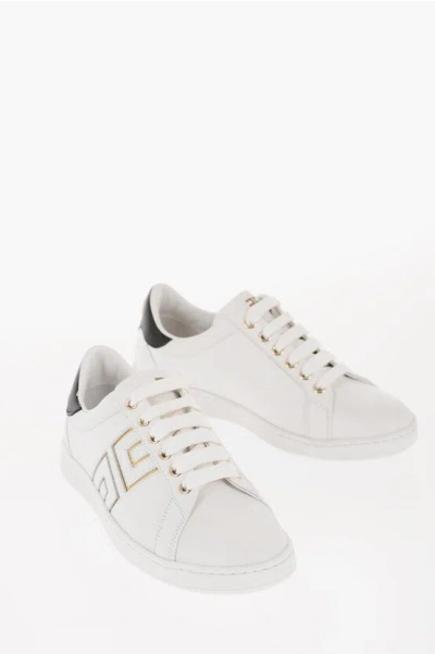 Elisabetta Franchi Lace-up Low Sneakers With Mirror Effect Logo In White
