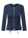 Elisabetta Franchi Lace-up Zip-front Jacket In Blue