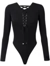 Elisabetta Franchi Lace-up Bodysuit Long Sleeves In Black