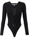 Elisabetta Franchi Lace-up Bodysuit Long Sleeves In Black