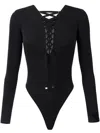 Elisabetta Franchi Lace-up Bodysuit Long Sleeves In Black
