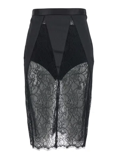Elisabetta Franchi Lace-embroidered Pencil Skirt With Back Closure In Black