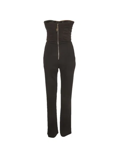 Pre-owned Elisabetta Franchi Lace-overlay Strapless Jumpsuit In Black