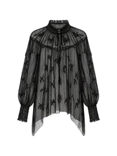 Elisabetta Franchi Lace-overlay Tie-neck Blouse In Black