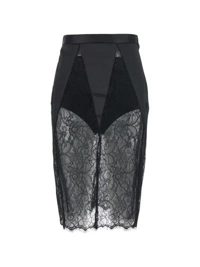 Elisabetta Franchi Lace-panelled Midi Skirt In Black